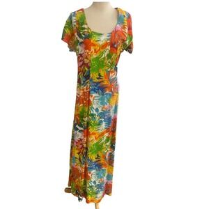 Jams World Womens Multicolor Tropical Floral Hawaii  Maxi Dress Tie Back Medium
